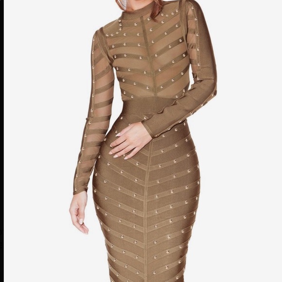 Bandage Nude Studded Bodycon Dress size small - Picture 1 of 7